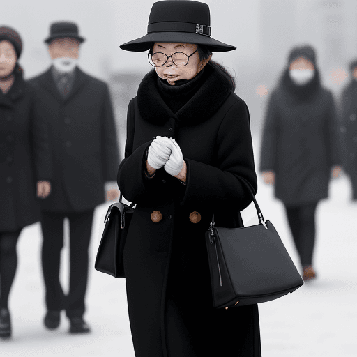 AI generated: In a Korean city on a chilly winter day, a woman in her 60s, wearing a hat, is enjoying a stroll. Sh...