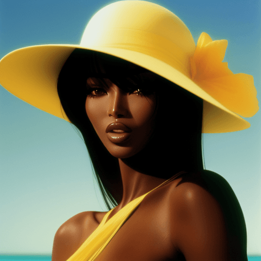 AI generated: Perfect Portrait of a beautiful woman naomi Campbell Herb Ritts style sun int he back blurred backgr...