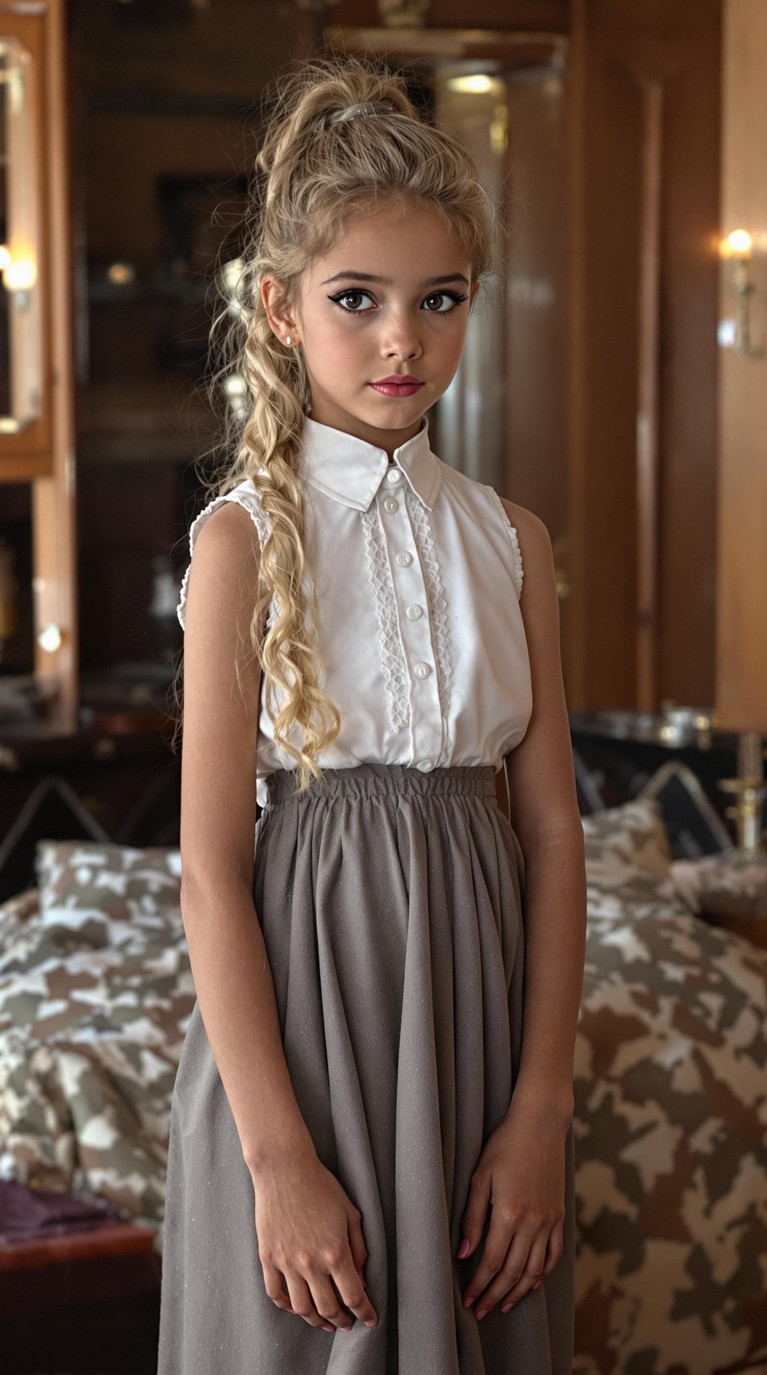 AI generated:  a professional photo of a exceptionally beautiful girl aboard the Royal Mail Ship Titanic (age 7), ...