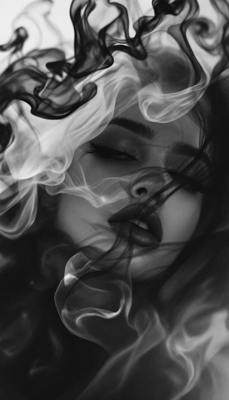 AI generated: neo-noir portrait study, silver halide gradients, dramatic shadow cascades, smoke-like fabric flows,...