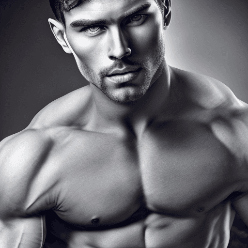 AI generated: Hyper-realistic portrait of a handsome, muscular man with striking dark, wavy hair and piercing blue...