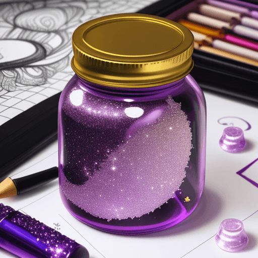 AI generated: jar, purple honey, glitter, drawing, moon inside