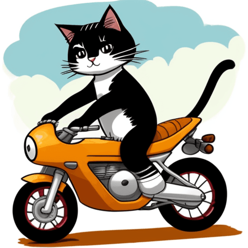 AI generated: a cat riding an automatic motorbike in a cute cartoon style