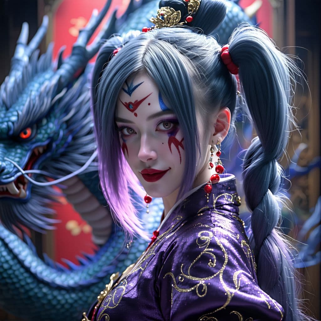 AI generated: A Full Body photo shot of Classic Harley Quinn,Kyoto Animation stylized anime mixed with tradition C...
