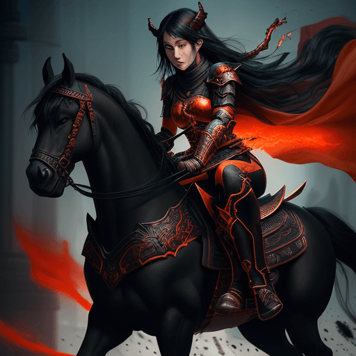 AI generated: the swords of the dragonborn riding a black horse, in the style of neo-traditional japanese, magali ...