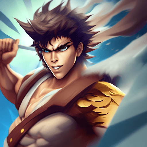 AI generated: hero from a computer fighting game with brown hair weapons in hand 
