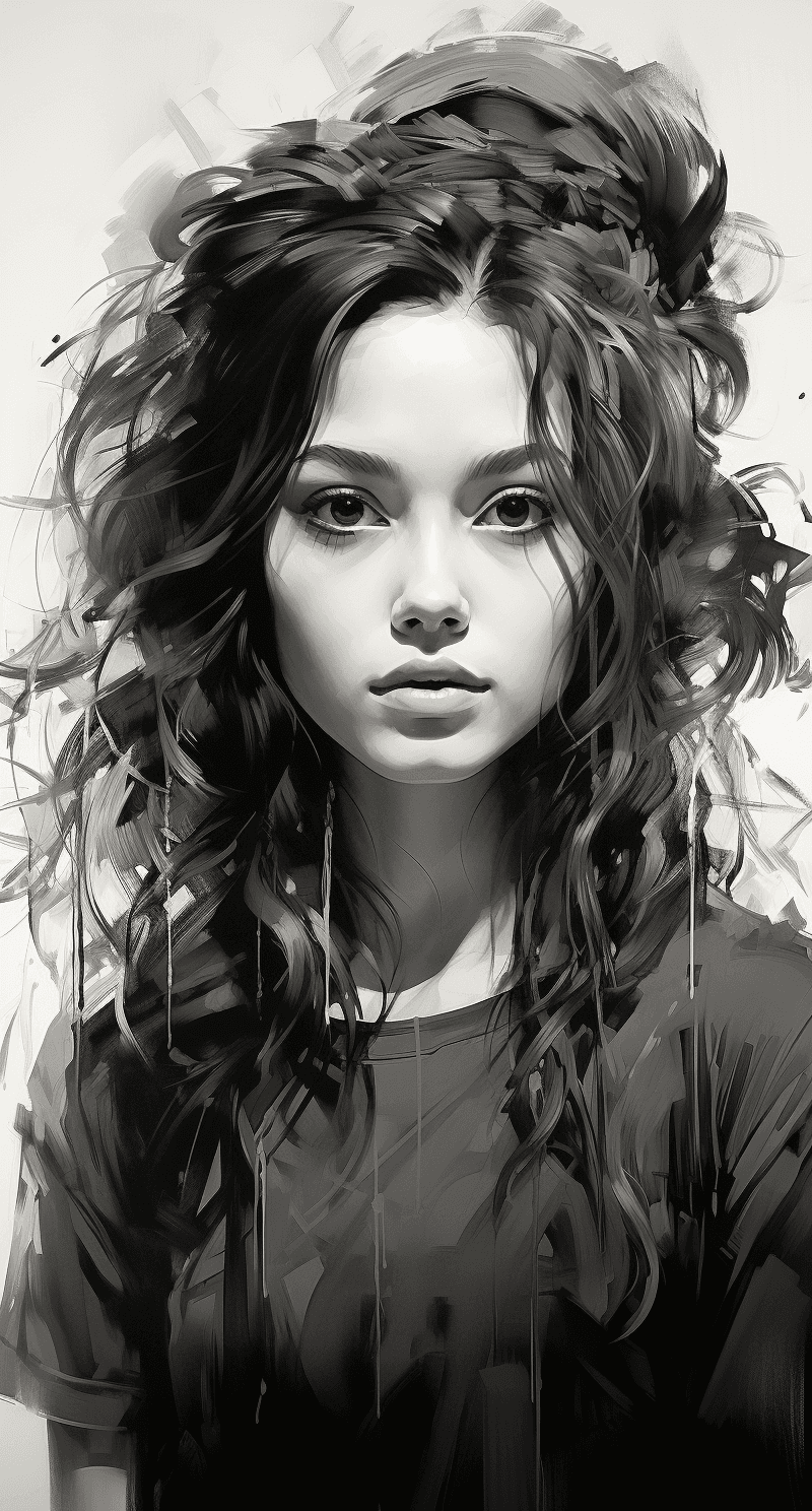 AI generated: in digital paper pen rendering, the black and white girl is looking very confident, in the style of ...