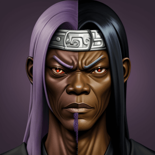 AI generated: Orochimaru from naruto with the face of Samuel L. Jackson. Purple background