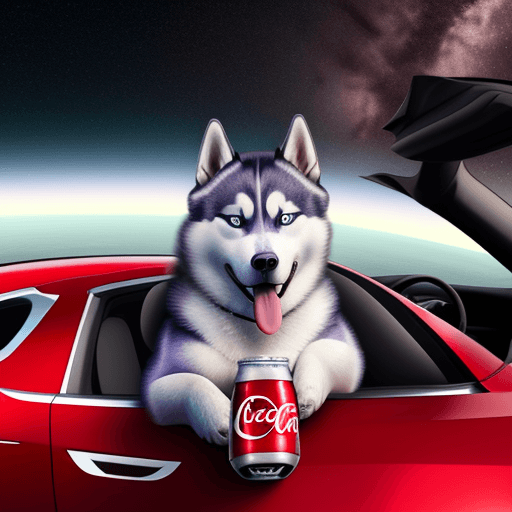 AI generated: un husky manejando un Tesla tomando cocacola en el espacio, tesla car, tesla