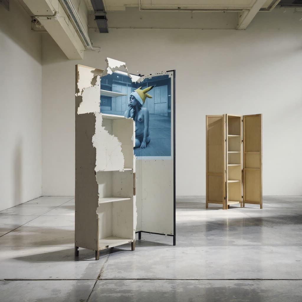 AI generated: generates an image that shows a space in perspective, seen from above. The exhibition is in a giant ...