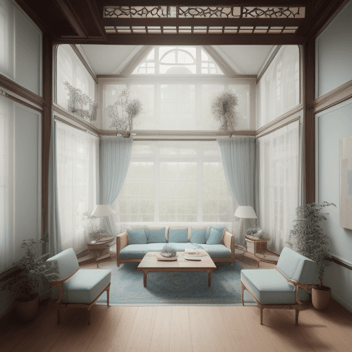 AI generated: High resolution photography interior design, dreamy sunken living room conversation pit, wooden floo...