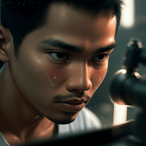 AI generated: Close-up of Juan: Juan a filipino, a determined young scientist, is focused intently on his work. Sw...