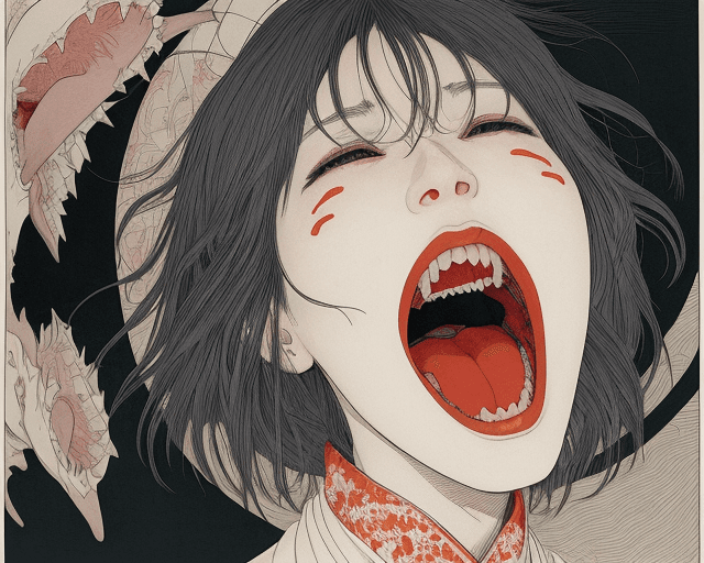 AI generated: a woman screaming, artwork by Takato Yamamoto and Chika Yamada, very detailed, futuristic