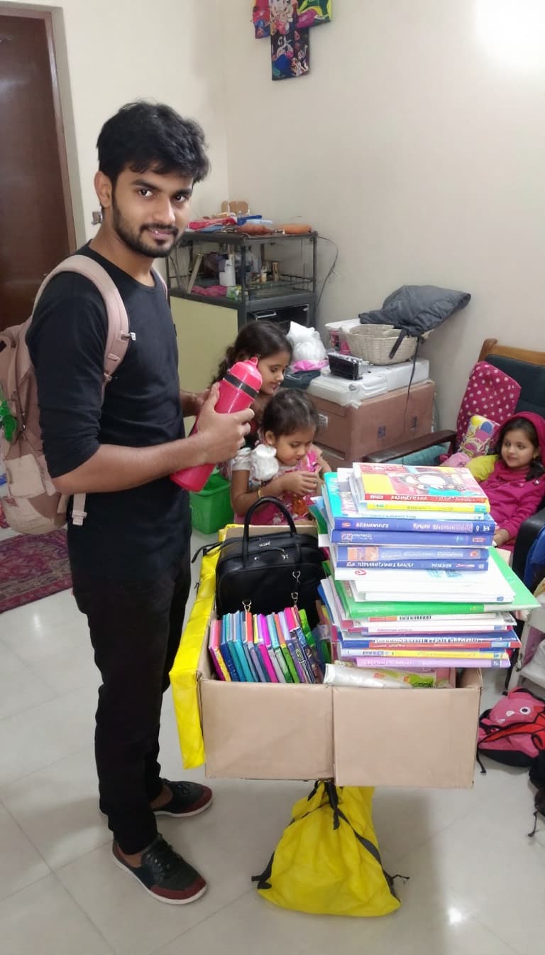 AI generated: Father bring books, tiffin, water bottle the girl got very happy & excited to see the new school stu...