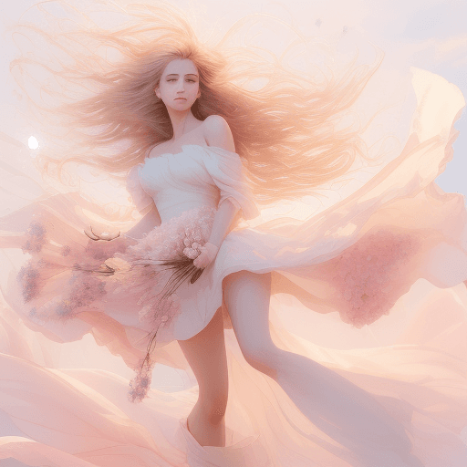 AI generated: • FEMME, Mirela Anton art Style, artistic, Soft color palette, windblown flowers, Sparkle, magical p...