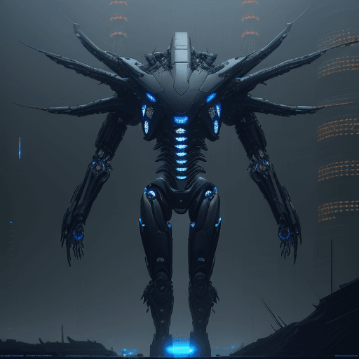 AI generated: rendering, front shot, eye level, full-body, strange body with complex system equipment with hyper d...