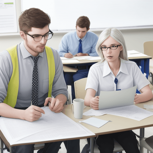 AI generated: A work meeting with white Collage workers are talking about facts