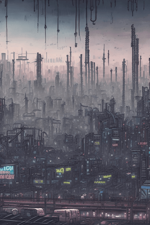 AI generated: a view of a city with a diesel-punk vibe industrial, bleak city of the future, future city, in fanta...