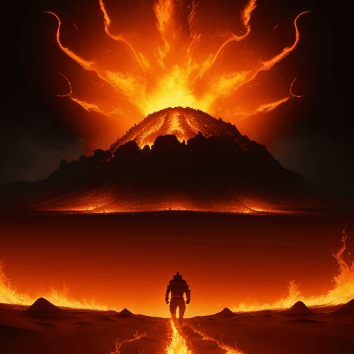 AI generated: taurus walking on a desert of fire, crossing the fire, background full of fire,  artwork, trending o...