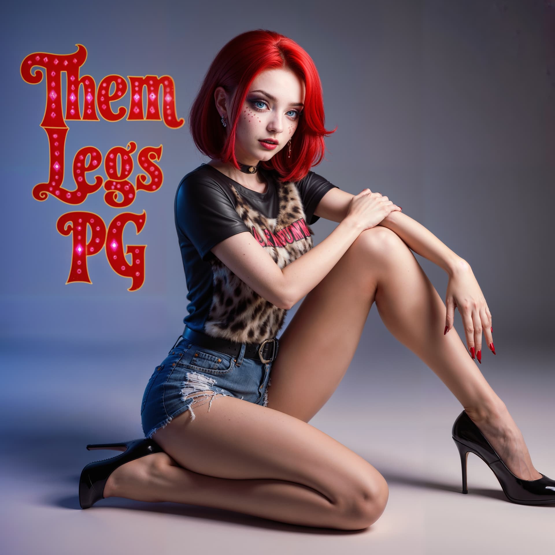 AI generated: A stunning full-body photo shoot featuring a gorgeous anime woman with vibrant red hair, clad in: A ...