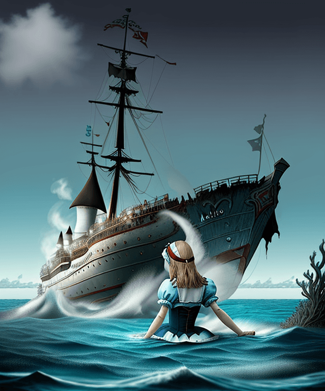 AI generated: realistic 
alice sinking in an ocean