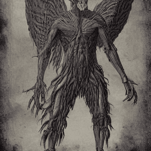 AI generated: The humanoid monsters are 8 feet tall.  Really muscular. they have no hair or feathers.  Their wings...