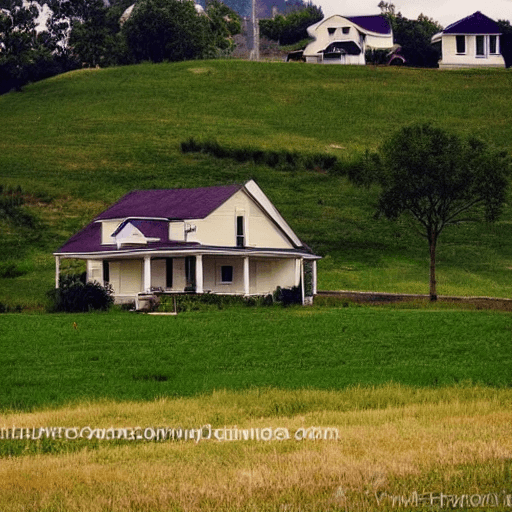 AI generated: house on a hill with 3 kids in the yard with storm clouds in the background