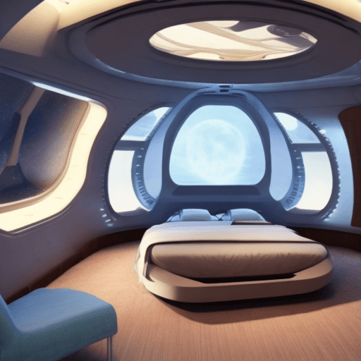 AI generated: an extremely comfortable bed in a spaceship