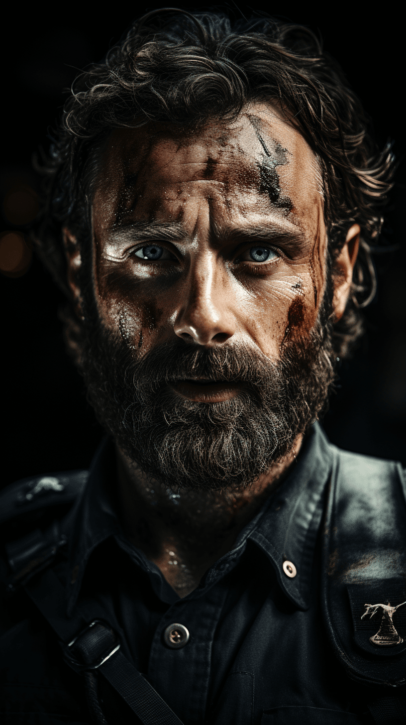 AI generated: a hyper realistic Rick Grimes from the walking dead as a futureistic soldier, the walking dead seaso...