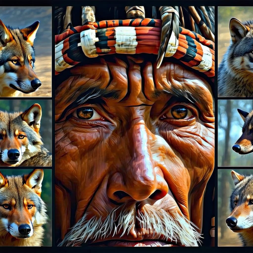 AI generated: digital painting, ultra realistic, very detailed eyes of an old aborigines shaman, sergio Leone styl...