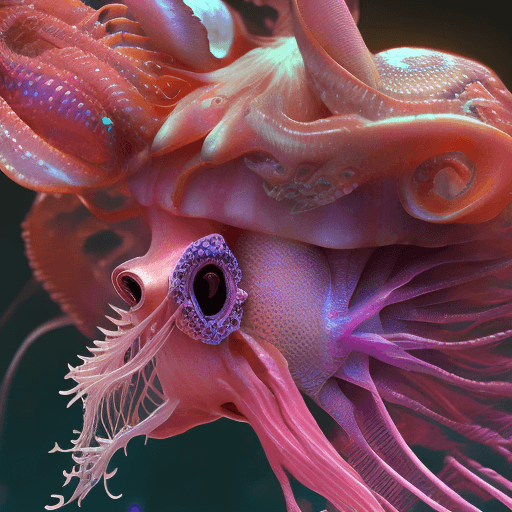 AI generated: Goddess close-up portrait ribcagel. jellyfish phoenix head, nautilus, orchid, skull, betta fish, bio...