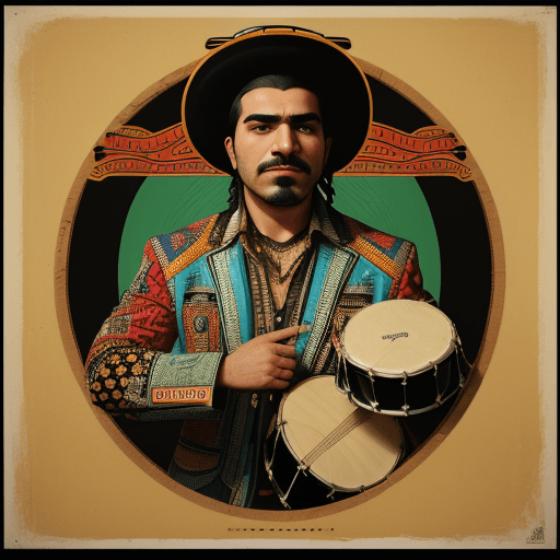 AI generated: a poster depicting a player with a drum, in the style of maximalist, americana iconography, black ar...