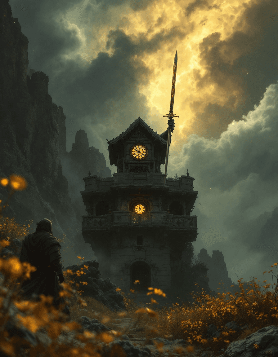 AI generated: In a storm beaten old watchtower, a blind hermit rings the hour.  The all-destroying sword-blade is ...