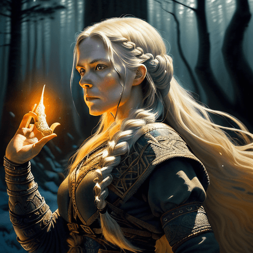 AI generated: portrait of a viking woman with huge beautiful braid, intricate action pose, Oil paint, ancient, ill...