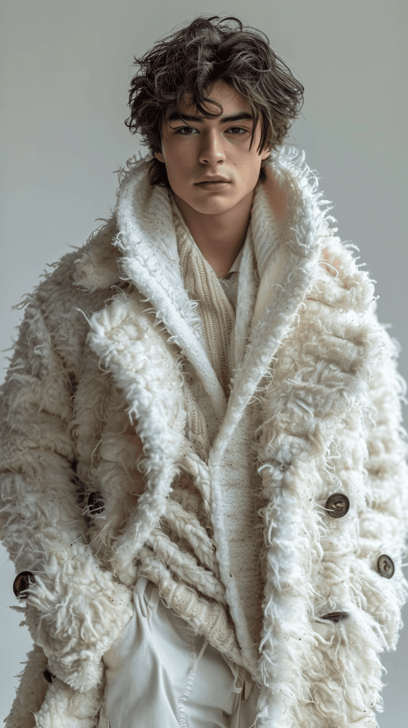 AI generated: photograph, upper-body shooting, young man professional model, sensational fashion style, Hasselblad...