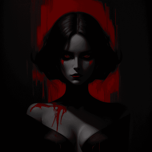 AI generated:  a minimalistic painting of a seductive woman, black and red colors, digital painting, abstract, bru...