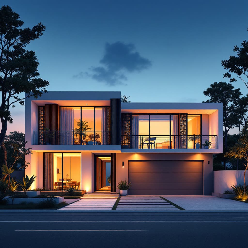AI generated: Draw a luxury  minimalist one storied vibrant residential house