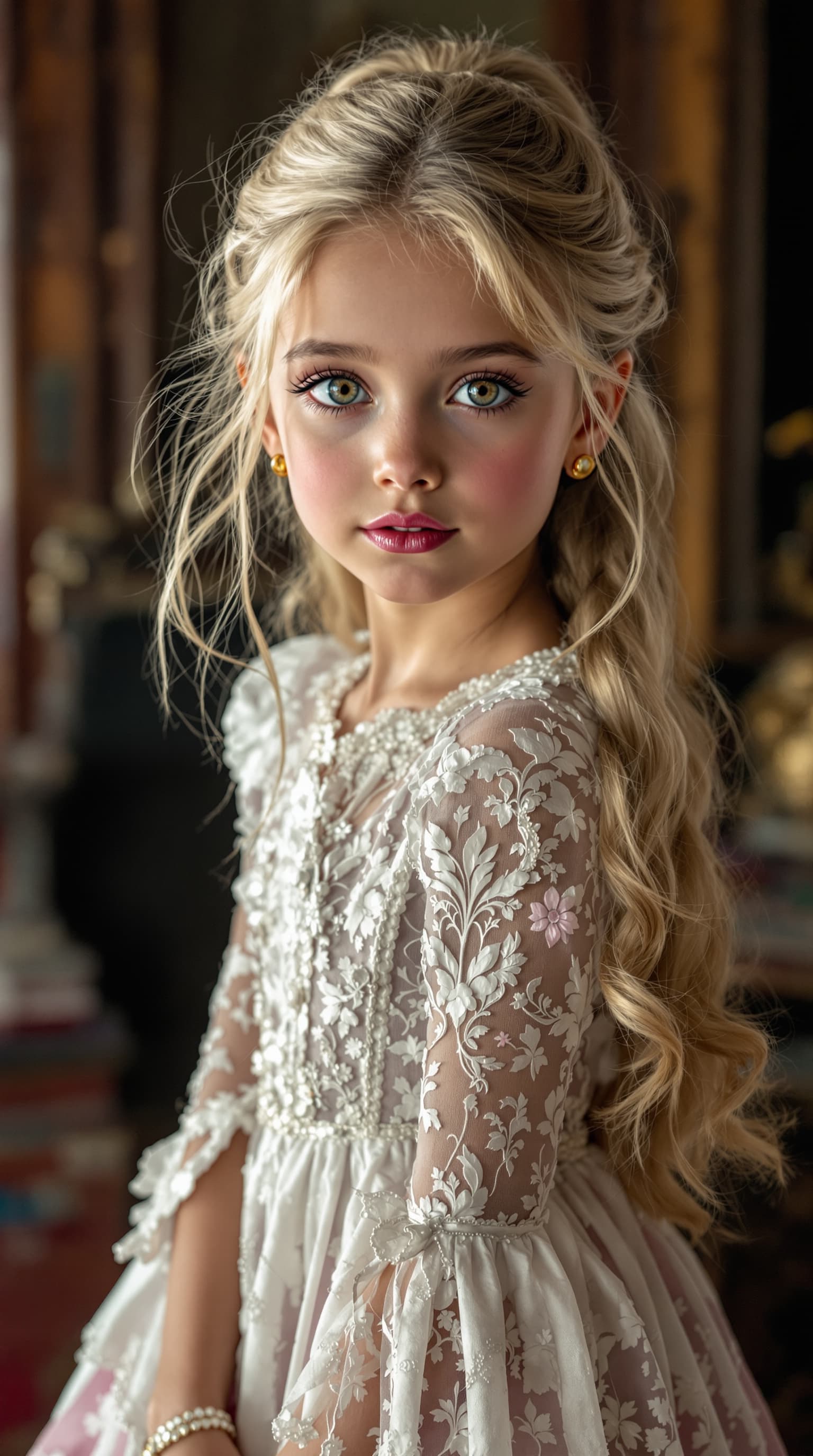 AI generated: a professional photo of a exceptionally beautiful girl in the world (age 7), (seven year old), highl...