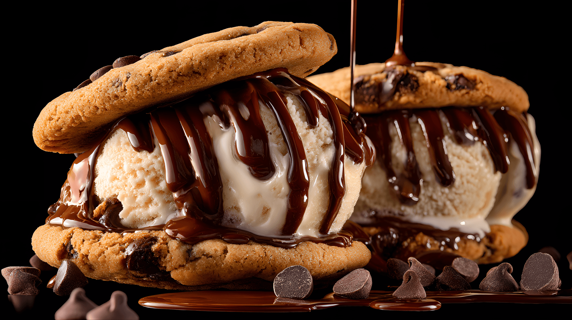 AI generated: Two freshly  "bread" of the sandwich A generous scoop of creamy, chocolatey ice cream nestled betwee...