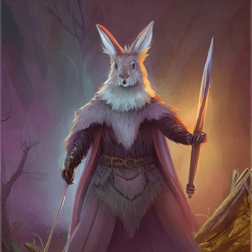 AI generated: high detail, full body image of a bipedal rabbit, harengon dnd 5e, male, holding sharp daggers, dark...