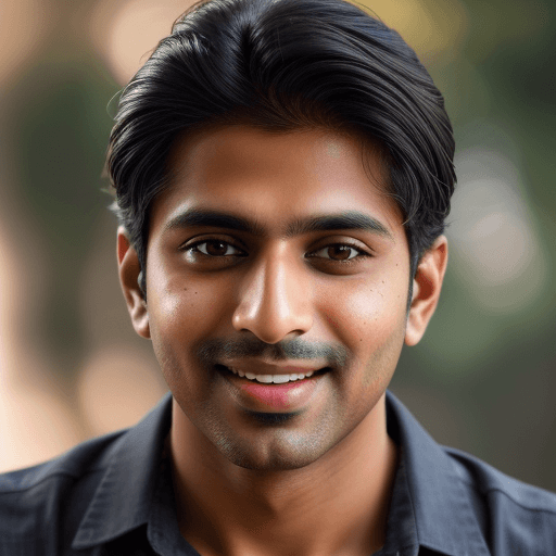 AI generated: hyper realistic waist up portrait of a handsome indian man with messy dark hair and light brown eyes...