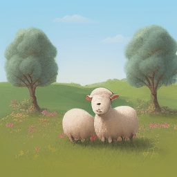 AI generated: there is a sheep that is standing in the grass with flowers, cute storybook illustration, cute detai...