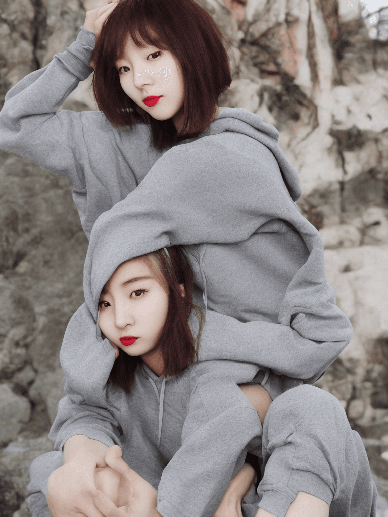 AI generated: 1 girl, beautiful Korean girl, (Cute Loose Bob hair), (wearing a cropped hoodie, capri sweatpants, h...