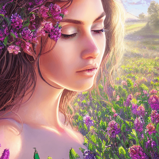 AI generated: hyperrealistic portrait of gorgeous goddess | standing in field full of flowers | detailed gorgeous ...