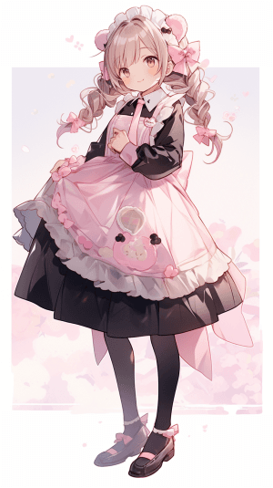 AI generated: Waist up, kawaii maid costume, frilly pink clothing, fluffy pastel pink apron, oversized pink bows, ...