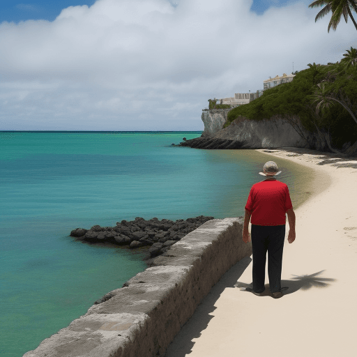 AI generated: un abuelo en medio de una isla en el mar