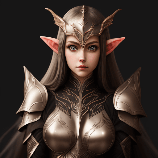 AI generated: full-length girl in dark elegant elven armor with white thin stripes in the background, Dark backgro...