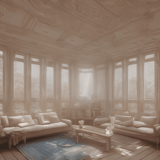 AI generated: High resolution photography interior design, dreamy sunken living room conversation pit, wooden floo...