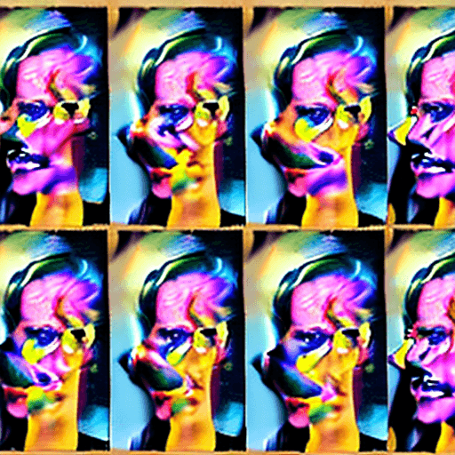 AI generated: a woman with a colorful head tattooed on her face, in the style of cyclorama, dark blue and yellow, ...