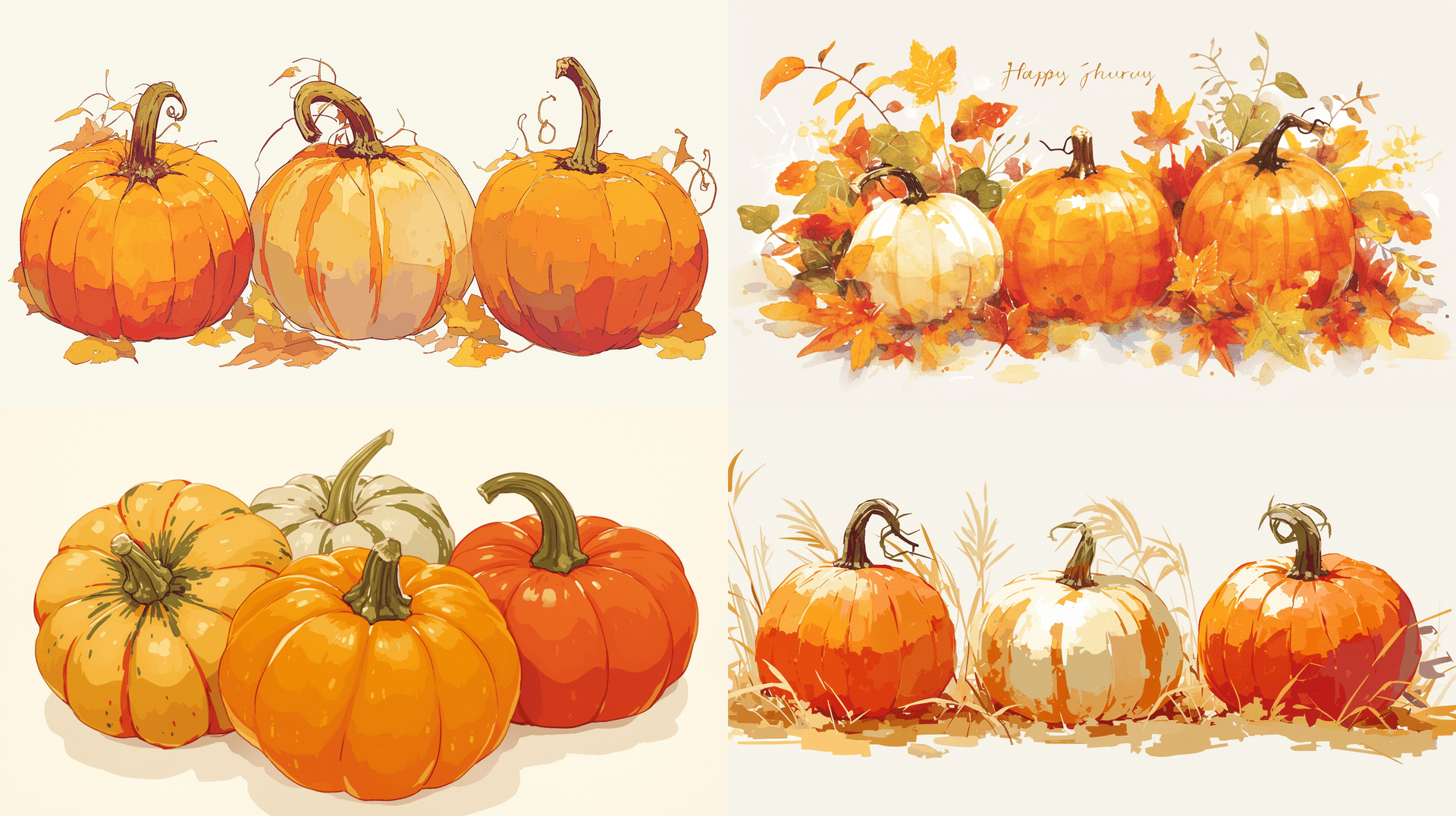 AI generated: An illustration of 3 pumpkins in warm autumn colors. white background, adding depth to the overall c...
